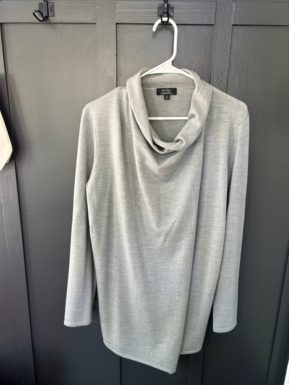Design Lab Lord & Taylor Light Gray Cowl Neck Sweater Merino Wool